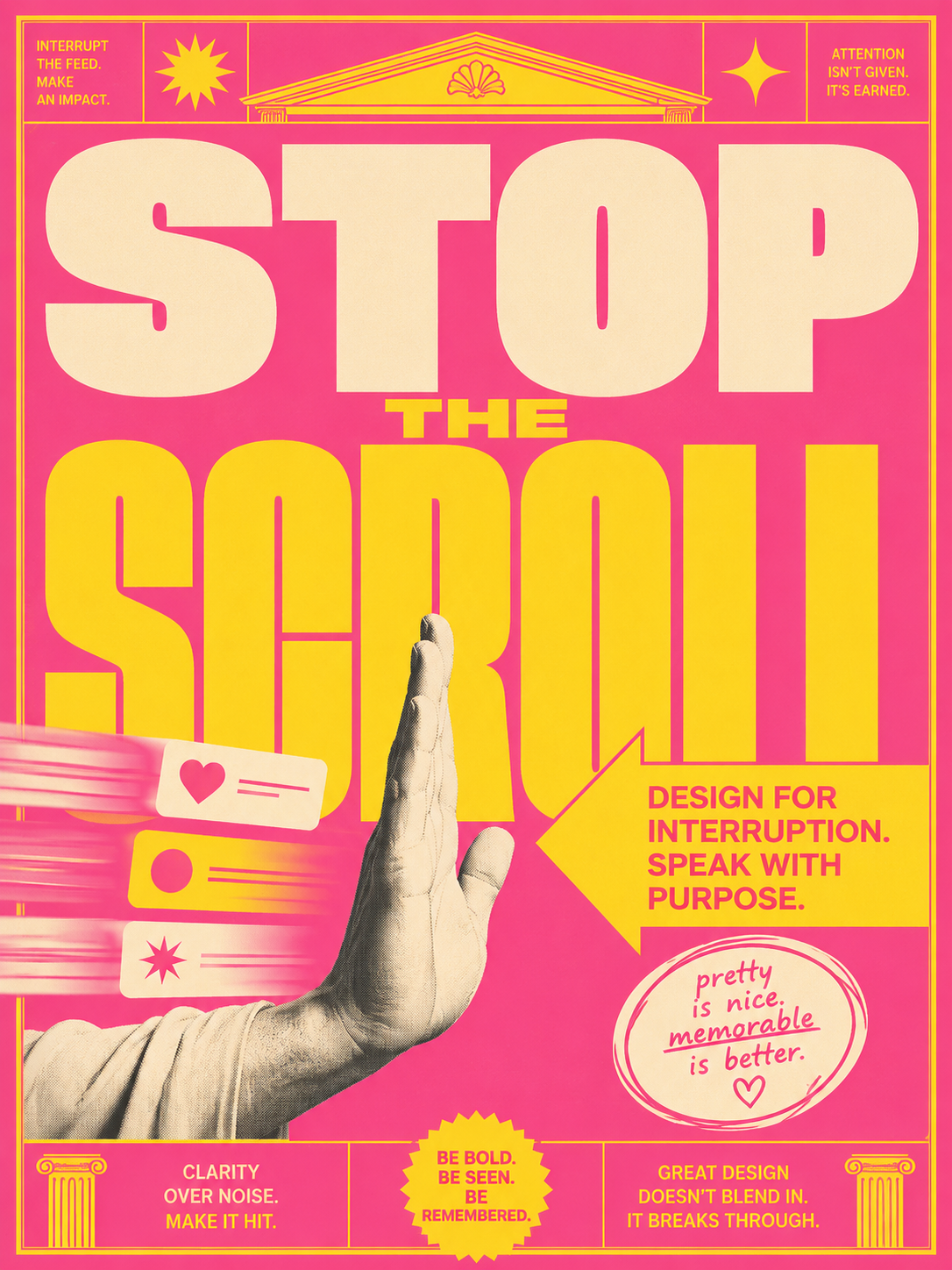 Постер Stop the Scroll о дизайне, который останавливает внимание